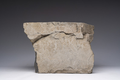 A large Romanesque Tournai stone capital with carved foliage, Flanders, 12th/13th C.