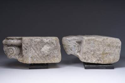 Two architectural carved stone fragments with angel heads, probably Flanders, 15th C.