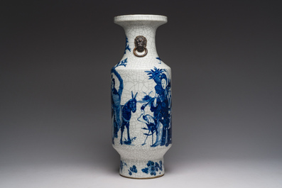 A Chinese Nanking crackle glazed blue and white 'Immortals' vase, Chenghua mark, 19th C.