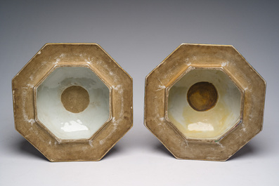 A pair of French Samson famille rose style vases and covers with animated scenes and floral design, Paris, 19th C.