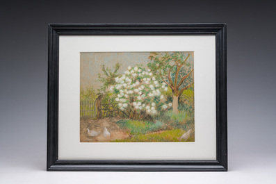 Anna De Weert (1867 - 1950): Farmyard in summertime, pastel and pencil on paper