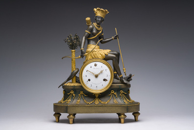A gilt and patinated bronze Consulate pendule 'A l'Am&eacute;rique', Jean-Simon Deverberie, Paris, 1800-1804