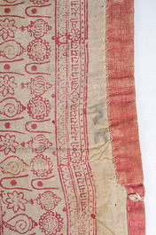 A rare 'Jap-kapda' or Indian ritual cloth with one continuous Sanskrit mantra, Gujarat, late 19th C.