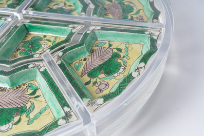 A Chinese verte biscuit sweetmeat or rice table set with floral design, Kangxi