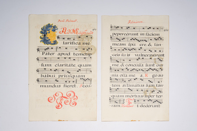 A collection of antiphonal music sheets in Latin, ink and colours on paper, 18th C.