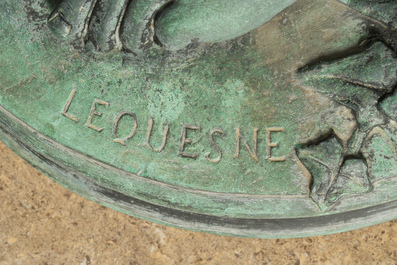 Eug&egrave;ne Louis Lequesne (1815-1887): Twee grote gepatineerd bronzen tuinbeelden van vrouwen naar de Antieken, gieterijstempel Durenne, Parijs, 19de eeuw