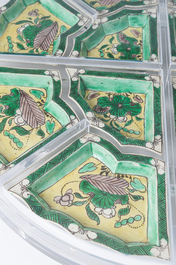 A Chinese verte biscuit sweetmeat or rice table set with floral design, Kangxi