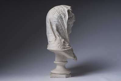 Antonio Argenti (1845-1916): Bust of a girl with a scarf, marble, Milan