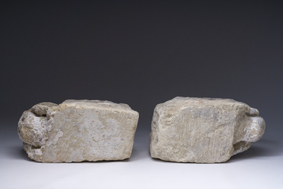 Two architectural carved stone fragments with angel heads, probably Flanders, 15th C.