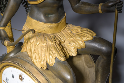 A gilt and patinated bronze Consulate pendule 'A l'Am&eacute;rique', Jean-Simon Deverberie, Paris, 1800-1804