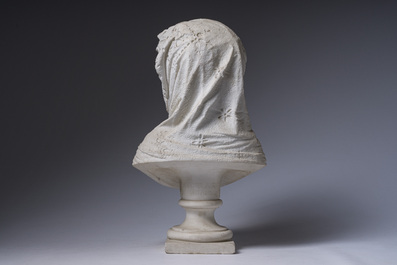 Antonio Argenti (1845-1916): Bust of a girl with a scarf, marble, Milan