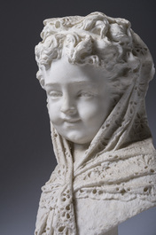 Antonio Argenti (1845-1916): Bust of a girl with a scarf, marble, Milan