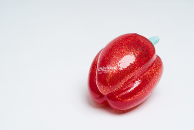 Five pieces of fruit and vegetables in coloured blown glass with a matching bowl, Gunnel Sahlin for Kosta Boda, 1990s