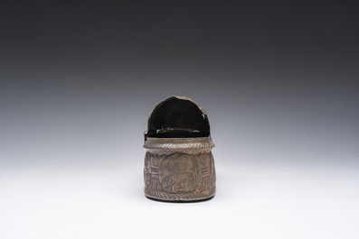 A Byzantine silver reliquary or pyxis with various saints, probably 8th/12th C.