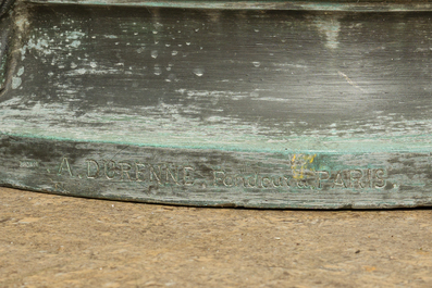 Eug&egrave;ne Louis Lequesne (1815-1887): Twee grote gepatineerd bronzen tuinbeelden van vrouwen naar de Antieken, gieterijstempel Durenne, Parijs, 19de eeuw