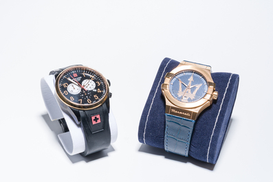 A silver Gucci necklace, a Maserati 'Potenza' wristwatch and a Grovana 'Swiss Alpine Military' wristwatch, 20th/21st C.