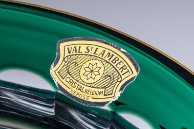 A Belgian partly green coloured crystal cut 'Danse de Flore' coupe, Val Saint Lambert, 20th C.
