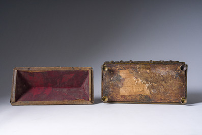 A Gothic Revival parcel-gilt bronze reliquary casket or chasse with glass cabochons, 19th C.