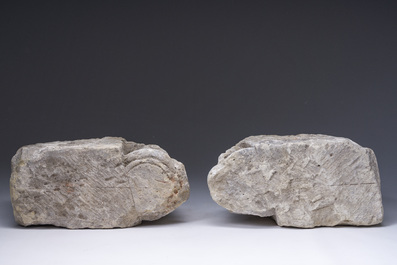 Two architectural carved stone fragments with angel heads, probably Flanders, 15th C.