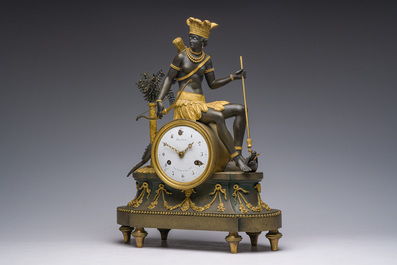 A gilt and patinated bronze Consulate pendule 'A l'Am&eacute;rique', Jean-Simon Deverberie, Paris, 1800-1804