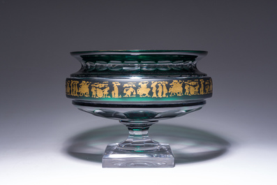 A Belgian partly green coloured crystal cut 'Danse de Flore' coupe, Val Saint Lambert, 20th C.