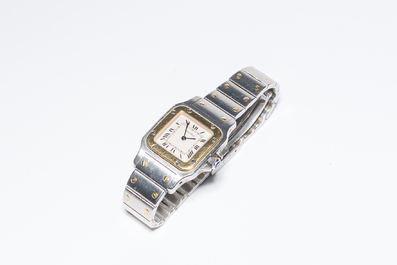 A Cartier Santos Galb&eacute;e yellow gold and steel wristwatch, n&deg;166930, second half 20th C.
