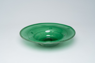 Five pieces of fruit and vegetables in coloured blown glass with a matching bowl, Gunnel Sahlin for Kosta Boda, 1990s