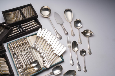 A French 132-piece silver-plated cutlery set, model Marly, Christofle, 20th C.