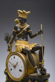 A gilt and patinated bronze Consulate pendule 'A l'Am&eacute;rique', Jean-Simon Deverberie, Paris, 1800-1804