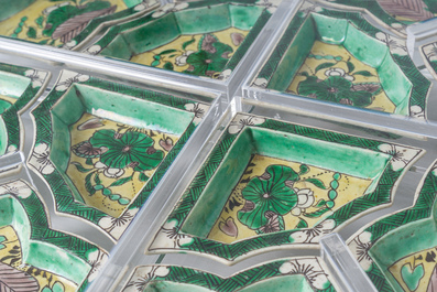 A Chinese verte biscuit sweetmeat or rice table set with floral design, Kangxi