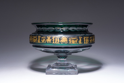 A Belgian partly green coloured crystal cut 'Danse de Flore' coupe, Val Saint Lambert, 20th C.