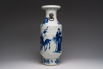 A Chinese Nanking crackle glazed blue and white 'Immortals' vase, Chenghua mark, 19th C.