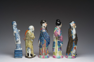 Five Chinese famille rose and blue and white sculptures, 19th/20th C.