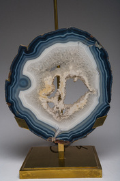 Willy Daro (1918-1990, attributed to): A pair of gilt brass lamps with agate discs