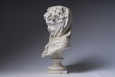 Antonio Argenti (1845-1916): Bust of a girl with a scarf, marble, Milan