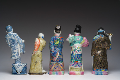 Five Chinese famille rose and blue and white sculptures, 19th/20th C.