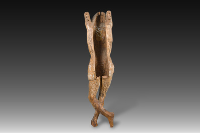 A large limewood sculpture of the crucified Saint Dismas, Germany, 16th C.