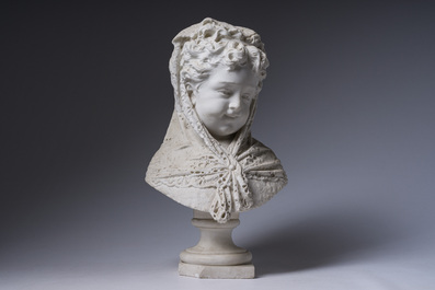 Antonio Argenti (1845-1916): Bust of a girl with a scarf, marble, Milan