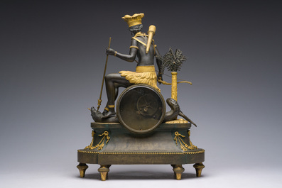 A gilt and patinated bronze Consulate pendule 'A l'Am&eacute;rique', Jean-Simon Deverberie, Paris, 1800-1804