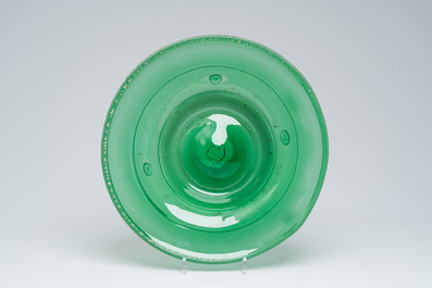 Five pieces of fruit and vegetables in coloured blown glass with a matching bowl, Gunnel Sahlin for Kosta Boda, 1990s