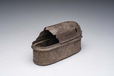 A Byzantine silver reliquary or pyxis with various saints, probably 8th/12th C.