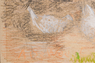Anna De Weert (1867 - 1950): Farmyard in summertime, pastel and pencil on paper