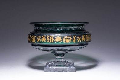 A Belgian partly green coloured crystal cut 'Danse de Flore' coupe, Val Saint Lambert, 20th C.
