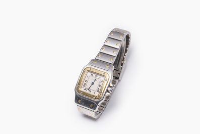 A Cartier Santos Galb&eacute;e yellow gold and steel wristwatch, n&deg;166930, second half 20th C.