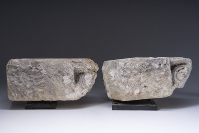 Two architectural carved stone fragments with angel heads, probably Flanders, 15th C.