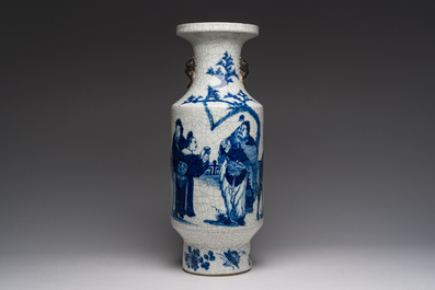 A Chinese Nanking crackle glazed blue and white 'Immortals' vase, Chenghua mark, 19th C.