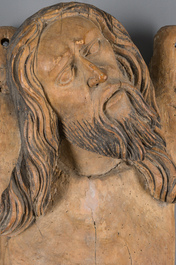 A large limewood sculpture of the crucified Saint Dismas, Germany, 16th C.