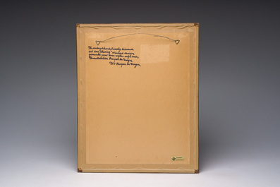 Prosper De Troyer (1880-1961): 'Naaiend meisje', gemengde techniek op papier, gedateerd 1914, en zes lino's, ed. 199/300