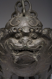 A Chinese bronze 'three luduan' tripod censer, 17th/18th C.