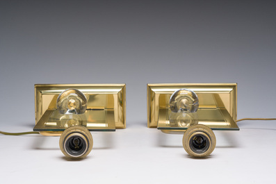 Een paar Franse 'La Pomme' tafellampen in glas en messing, Maison le Dauphin, jaren '70